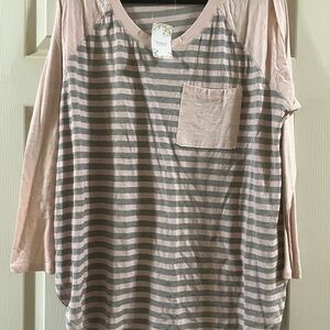 Suzanne Betro Pink and Gray Striped Long Sleeve Tee